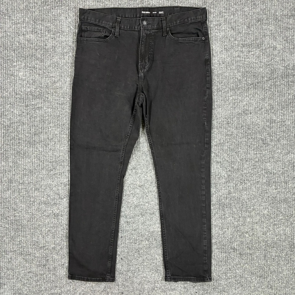 Old Navy Mens Skinny Jeans Size 38x30 Black Denim Built-In Flex Mid Rise Stretch